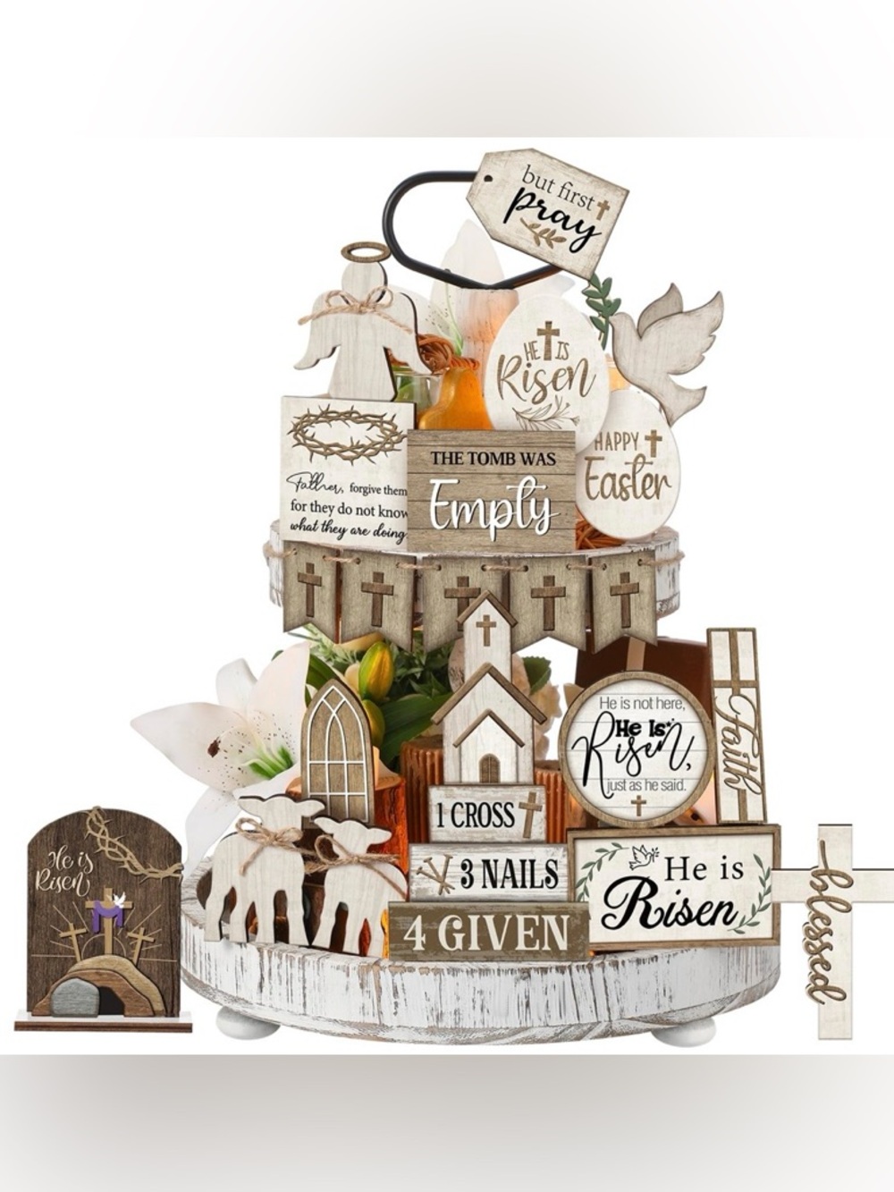 Religious Tiered Decor — White, Cream & Brown